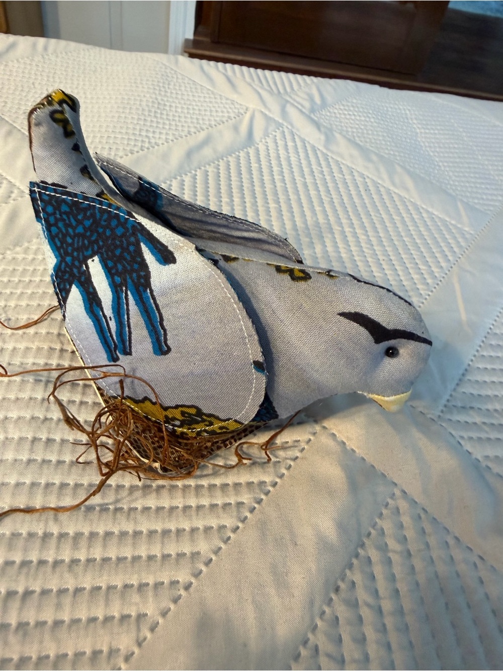 Handcrafted Fabric Dove Décor - Blue & Cream Accent made by 3rd World Artisans